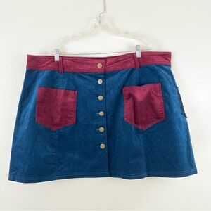 Unique Vintage Smak Parlour 4X Red & Blue Faux Suede Corduroy Button Down Skirt